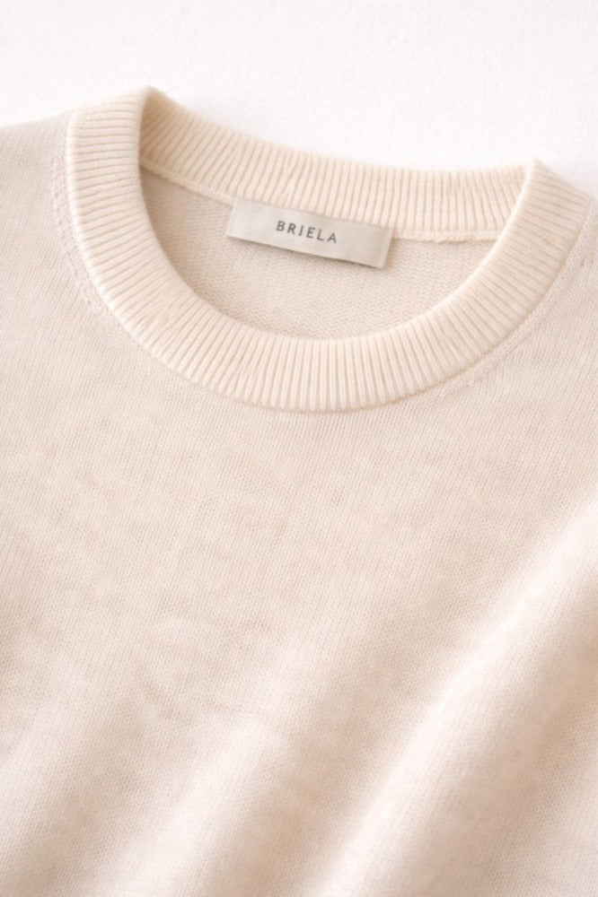 Close up photo of Gia Lucy cashmere short sleeve crewneck