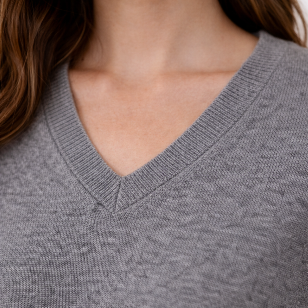 Close up of the Eva Cashmere V-neck Sweater