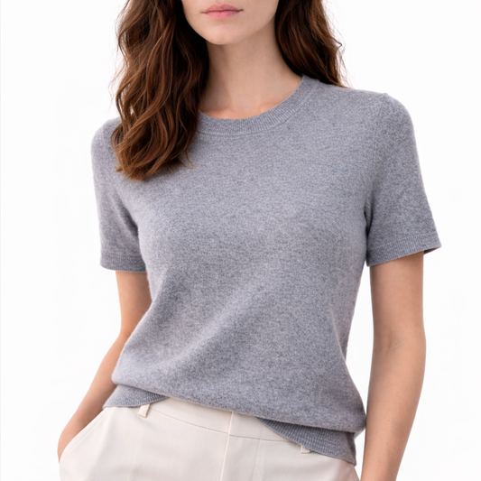 Model wearing Gia Dove Cashmere Crewneck